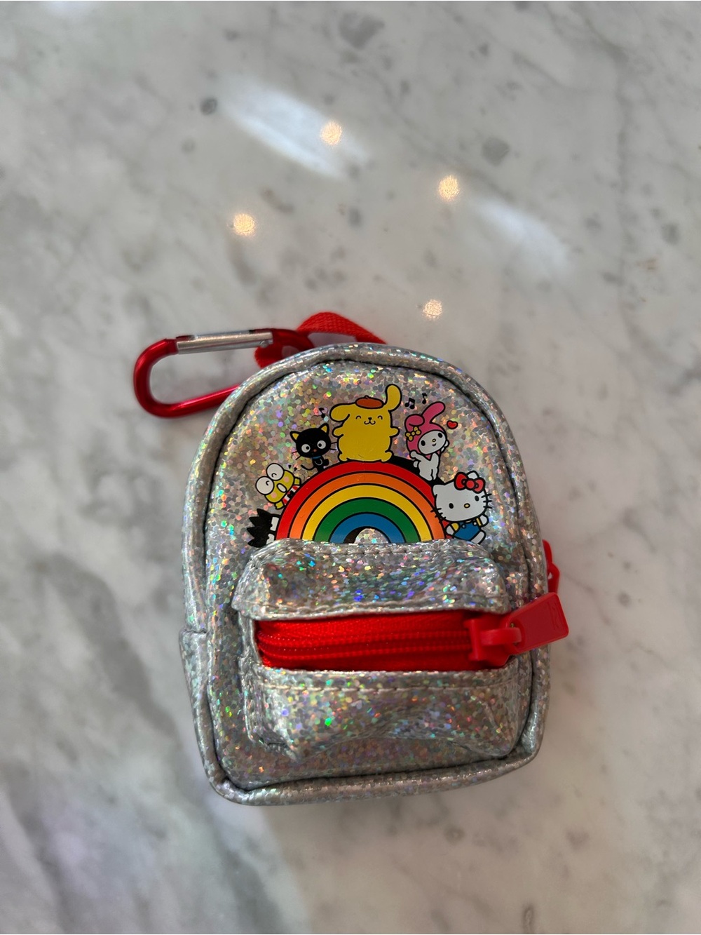 Hello Kitty & Friends Rainbow Mini Backpack Keychain - Silver with Red Trim